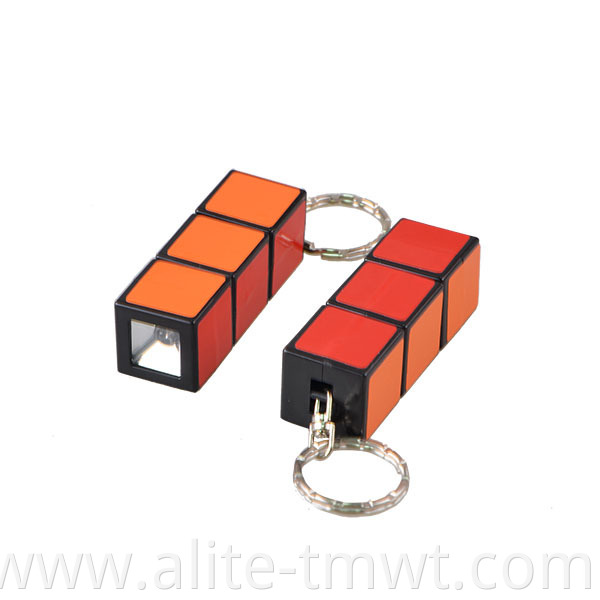 Promotional Gift PVC Plastic Mini Magic Cube LED Keychain Flashlight